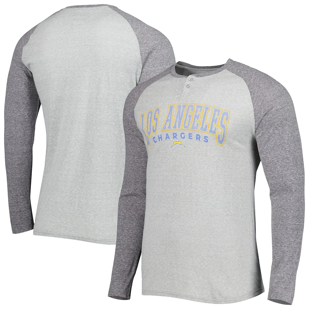 T-shirt Henley à manches longues raglan Los Angeles Chargers Ledger pour homme de Concepts Sport gris chiné