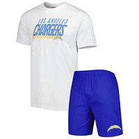 Ensemble de nuit T-shirt et short Los Angeles Chargers Downfield Concepts Sport pour homme, bleu roi/blanc