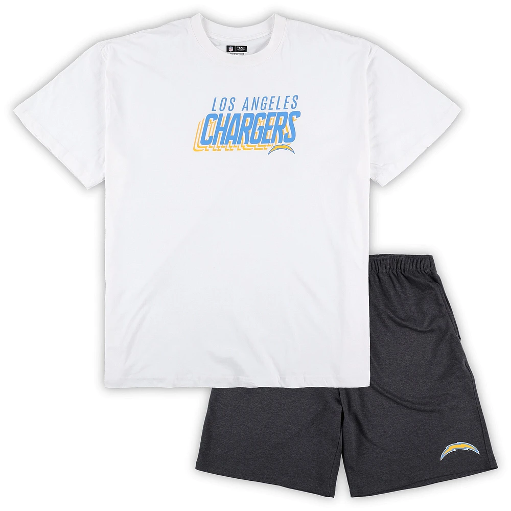 Ensemble t-shirt et short Los Angeles Chargers Big & Tall Concepts Sport pour homme, blanc/anthracite