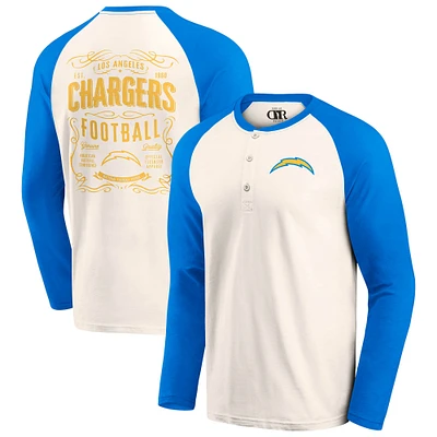 T-shirt Henley Raglan Los Angeles Chargers pour homme de la collection Darius Rucker Fanatics, couleur crème/bleu poudré