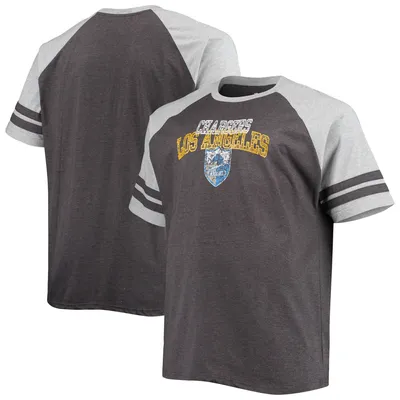 Los Angeles Chargers Fanatics Branded Big & Tall Two-Stripe Raglan T-Shirt - Heathered Black/Heathered Gray