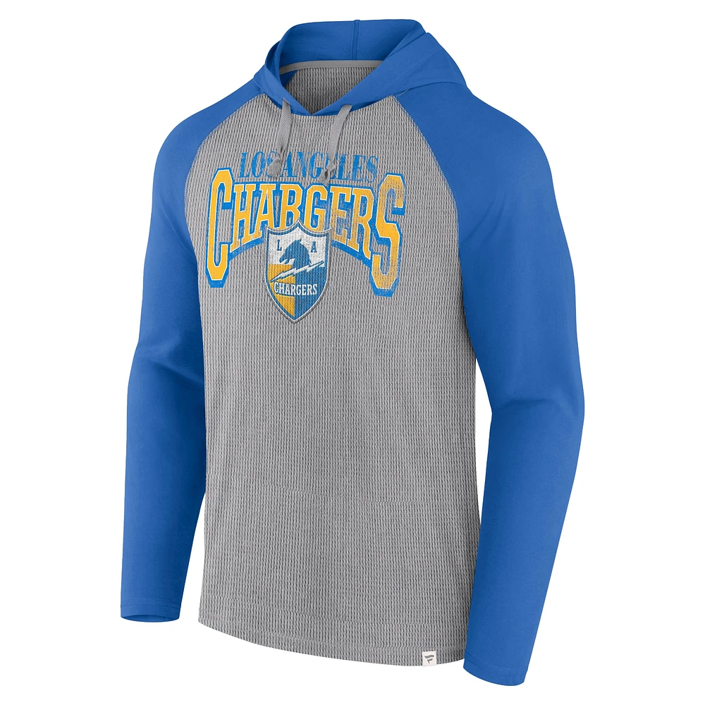 T-shirt à capuche manches longues Fanatics pour hommes, gris/bleu poudre, Los Angeles Chargers Under Center