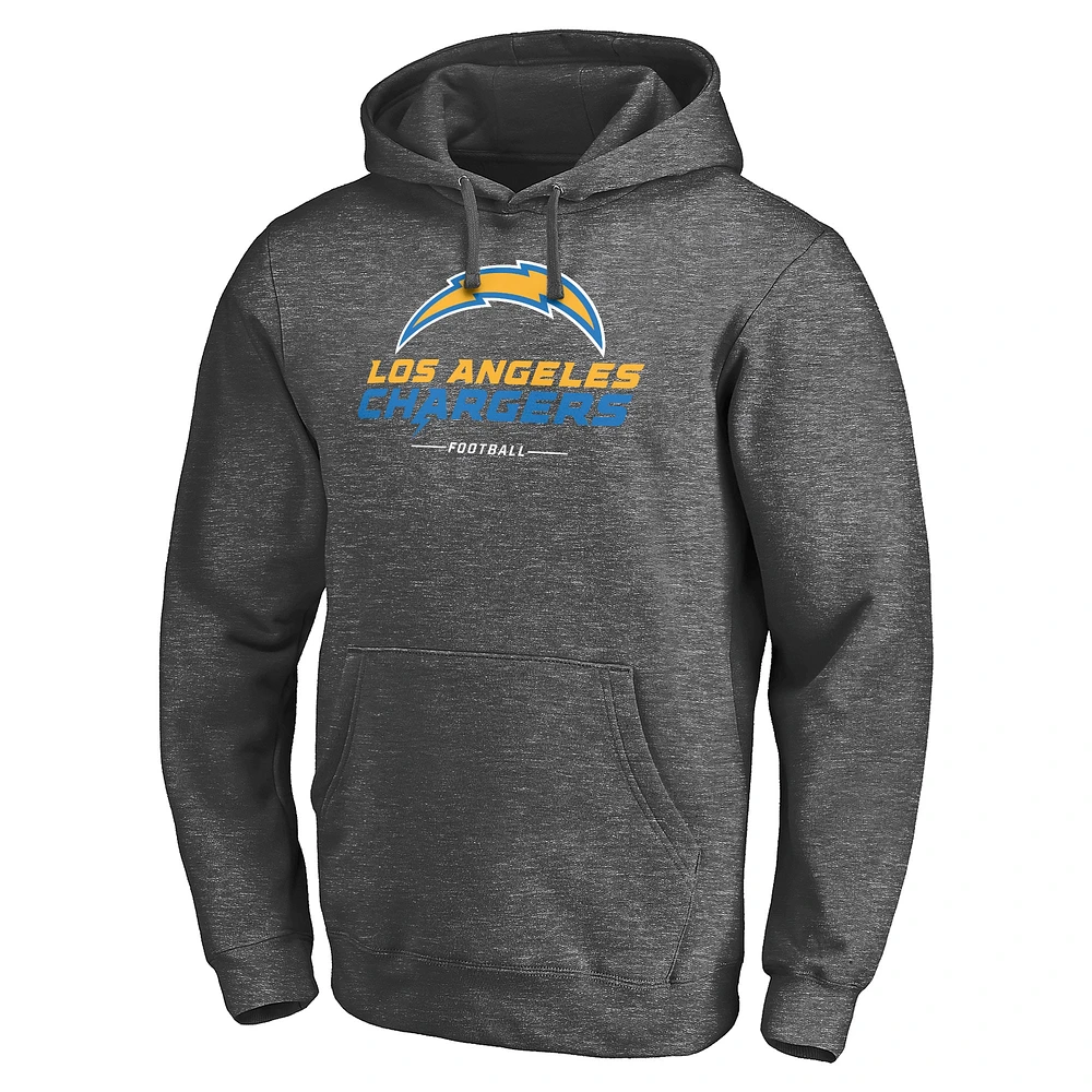 Men's Fanatics Heather Charcoal Los Angeles Chargers Logo Team Lockup Fitted Pullover Hoodie