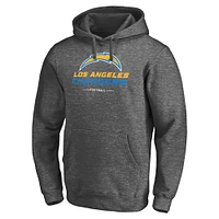 Men's Fanatics Heather Charcoal Los Angeles Chargers Logo Team Lockup Fitted Pullover Hoodie