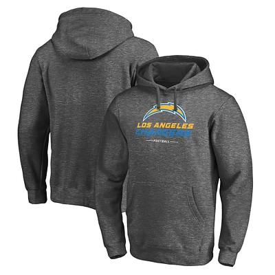 Men's Fanatics Heather Charcoal Los Angeles Chargers Logo Team Lockup Fitted Pullover Hoodie