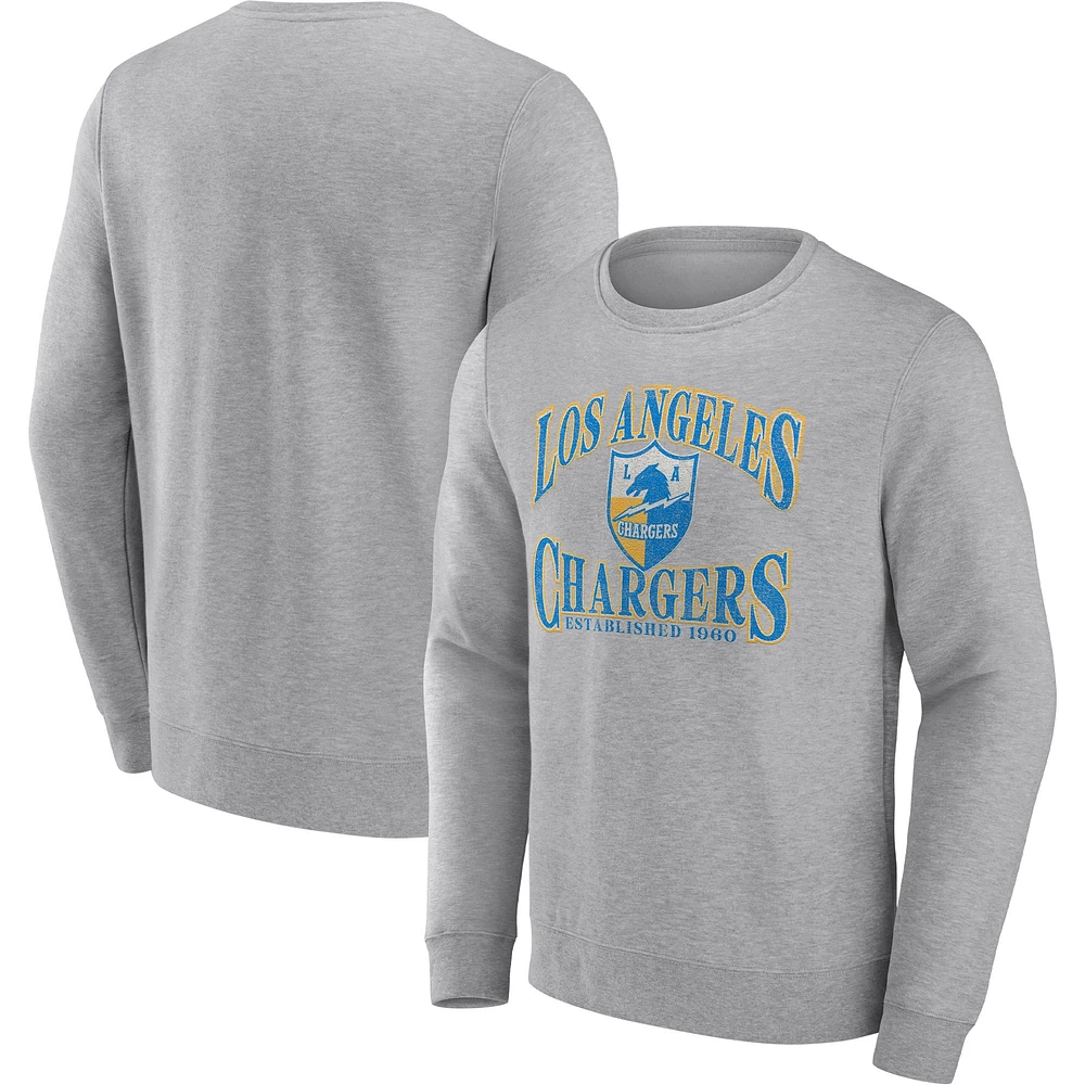 Men's Fanatics Heather Charcoal Los Angeles Chargers Playability Pullover Sweatshirt