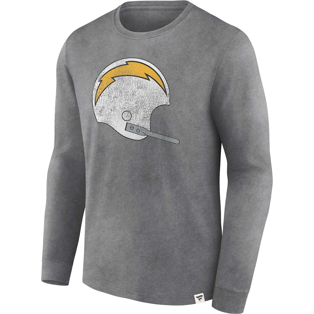 Men's Fanatics  Heather Charcoal Los Angeles Chargers Washed Primary Long Sleeve T-Shirt