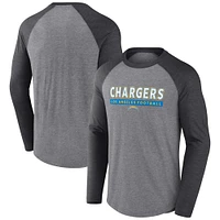 Men's Fanatics Heather Gray/Charcoal Los Angeles Chargers Tri-Blend Raglan Long Sleeve T-Shirt