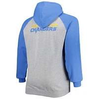 Veste à capuche entièrement zippée en polaire raglan pour hommes Fanatics Heather Grey Los Angeles Chargers Big & Tall