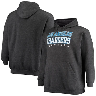 Sweat à capuche d'entraînement Fanatics Heathered Charcoal Los Angeles Chargers Big & Tall pour hommes