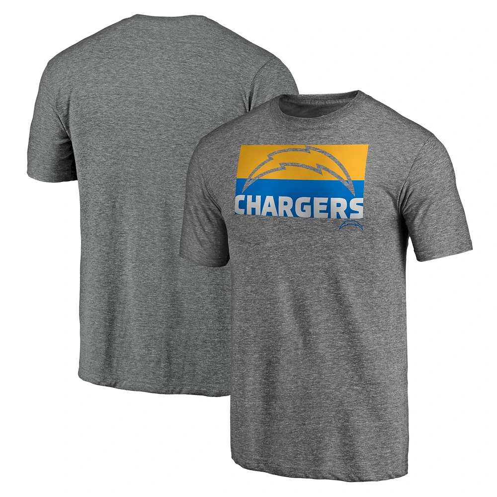 T-shirt pour hommes Fanatics Branded Heathered Grey Los Angeles Chargers Team Block Party Square Off Tri-Blend