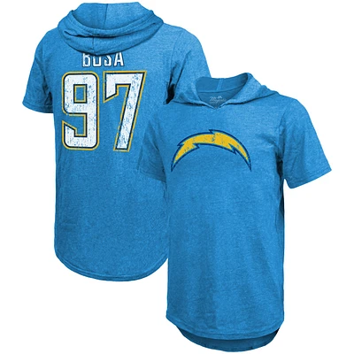 Fanatics pour hommes Joey Bosa bleu poudre Los Angeles Chargers nom et numéro du joueur T-shirt à capuche tri-mélange