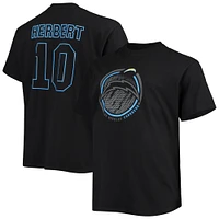 Fanatics pour hommes Justin Herbert Noir Los Angeles Chargers Big & Tall Color Pop Name Number T-shirt