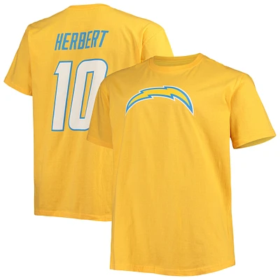 Fanatics pour hommes Justin Herbert Gold Los Angeles Chargers Big & Tall T-shirt avec nom et numéro de joueur