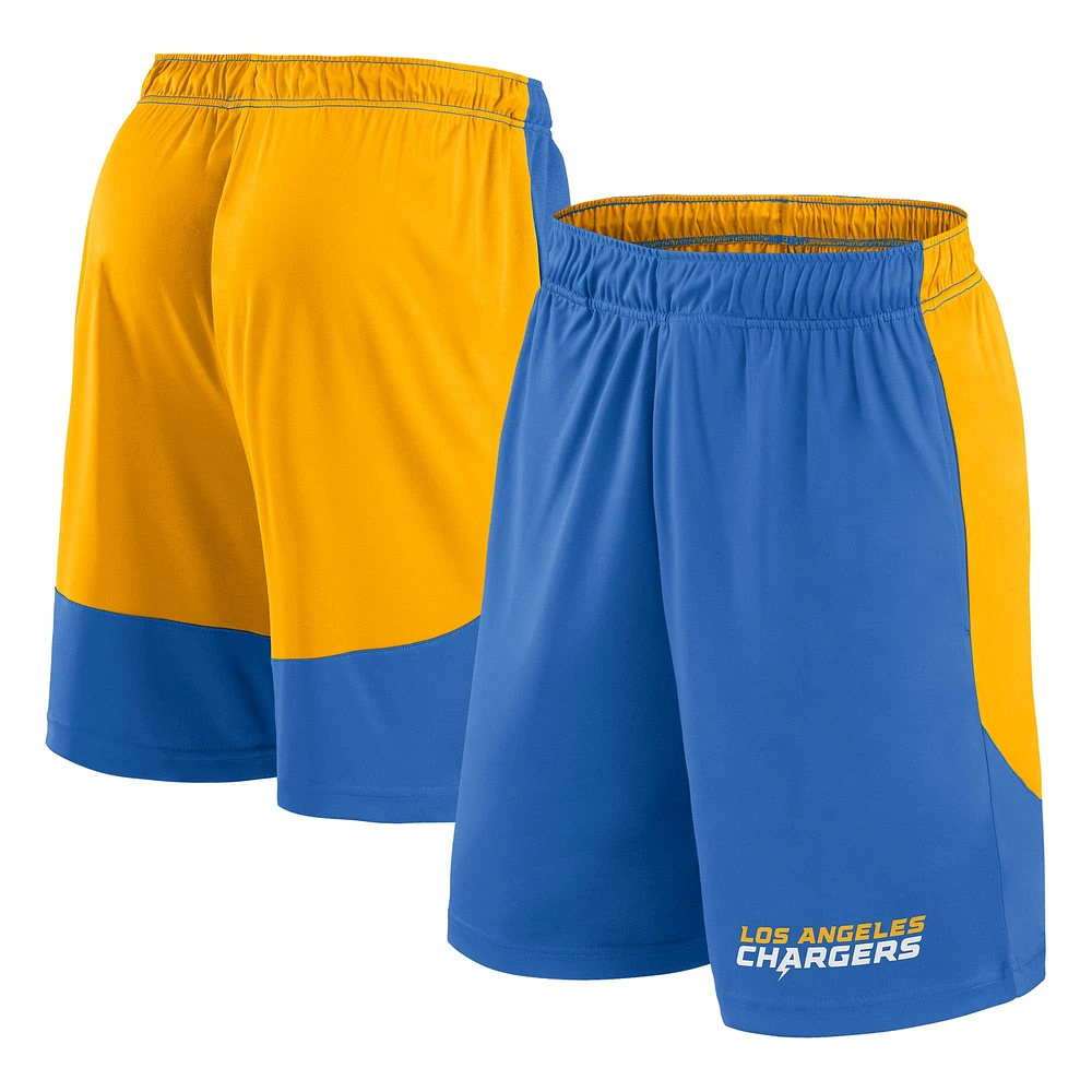 Short de lancement Fanatics bleu poudre/or pour homme des Los Angeles Chargers