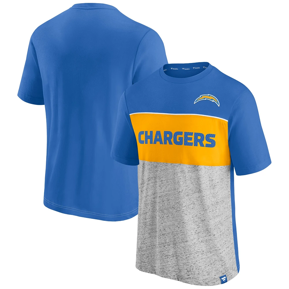 Men's Fanatics Powder Blue/Heathered Gray Los Angeles Chargers Colorblock T-Shirt