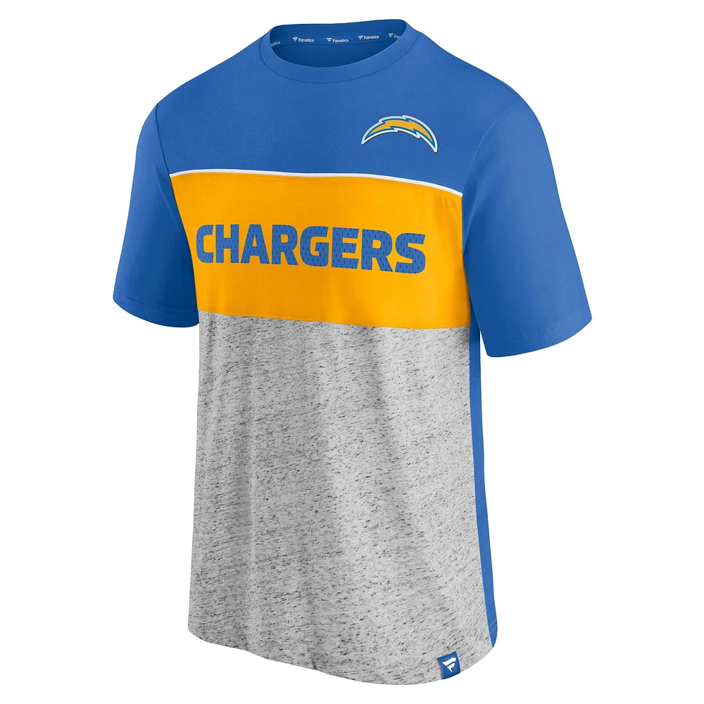 Men's Fanatics Powder Blue/Heathered Gray Los Angeles Chargers Colorblock T-Shirt