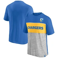 T-shirt color block Throwback des Chargers de Los Angeles Fanatics bleu poudre/gris chiné pour hommes