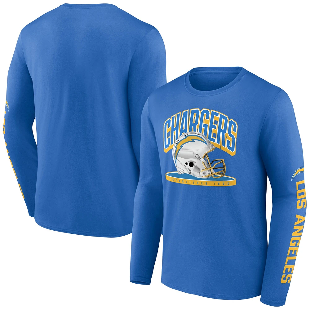 T-shirt à manches longues avec plateforme de casque Fanatics Powder Blue Los Angeles Chargers pour hommes