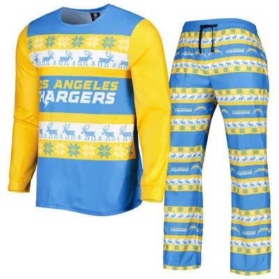 Los Angeles Chargers FOCO Team Ugly Pajama Set - Powder Blue