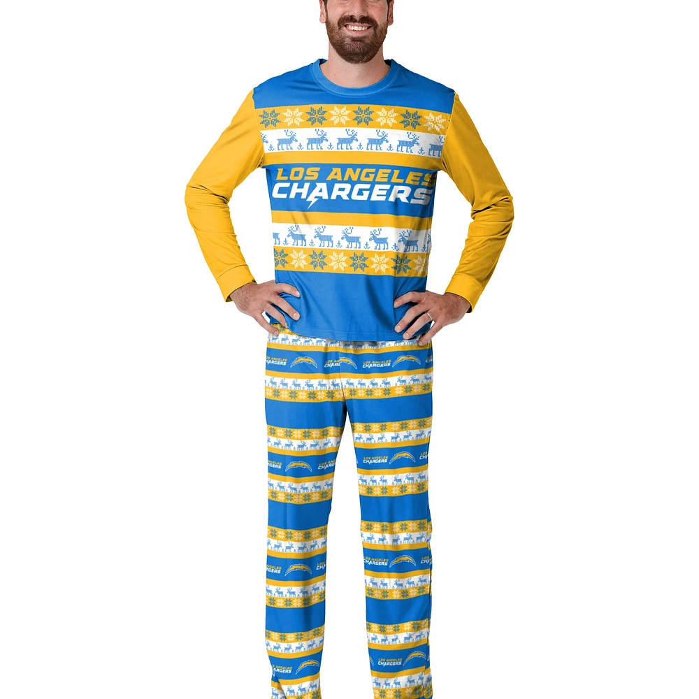 Men's  FOCO Powder Blue Los Angeles Chargers Wordmark Ugly Pajama Set