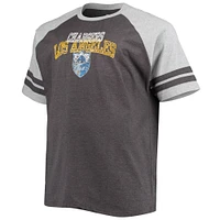 Men's Heathered Black/Heathered Gray Los Angeles Chargers Big & Tall Two-Stripe Raglan T-Shirt