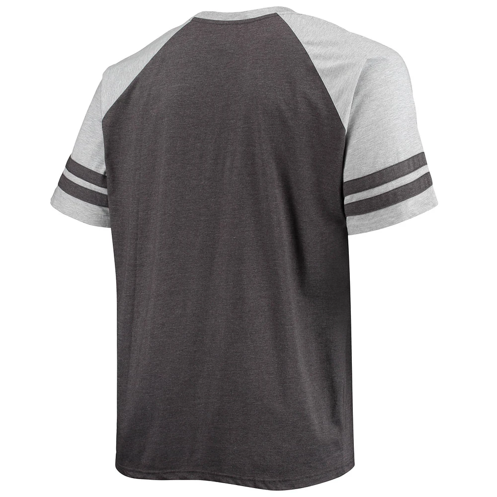 Men's Heathered Black/Heathered Gray Los Angeles Chargers Big & Tall Two-Stripe Raglan T-Shirt