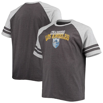 Men's Heathered Black/Heathered Gray Los Angeles Chargers Big & Tall Two-Stripe Raglan T-Shirt