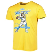 Men's Homage Justin Herbert Heathered Heather Gold Los Angeles Chargers NFL Blitz Player Tri-Blend T-Shirt