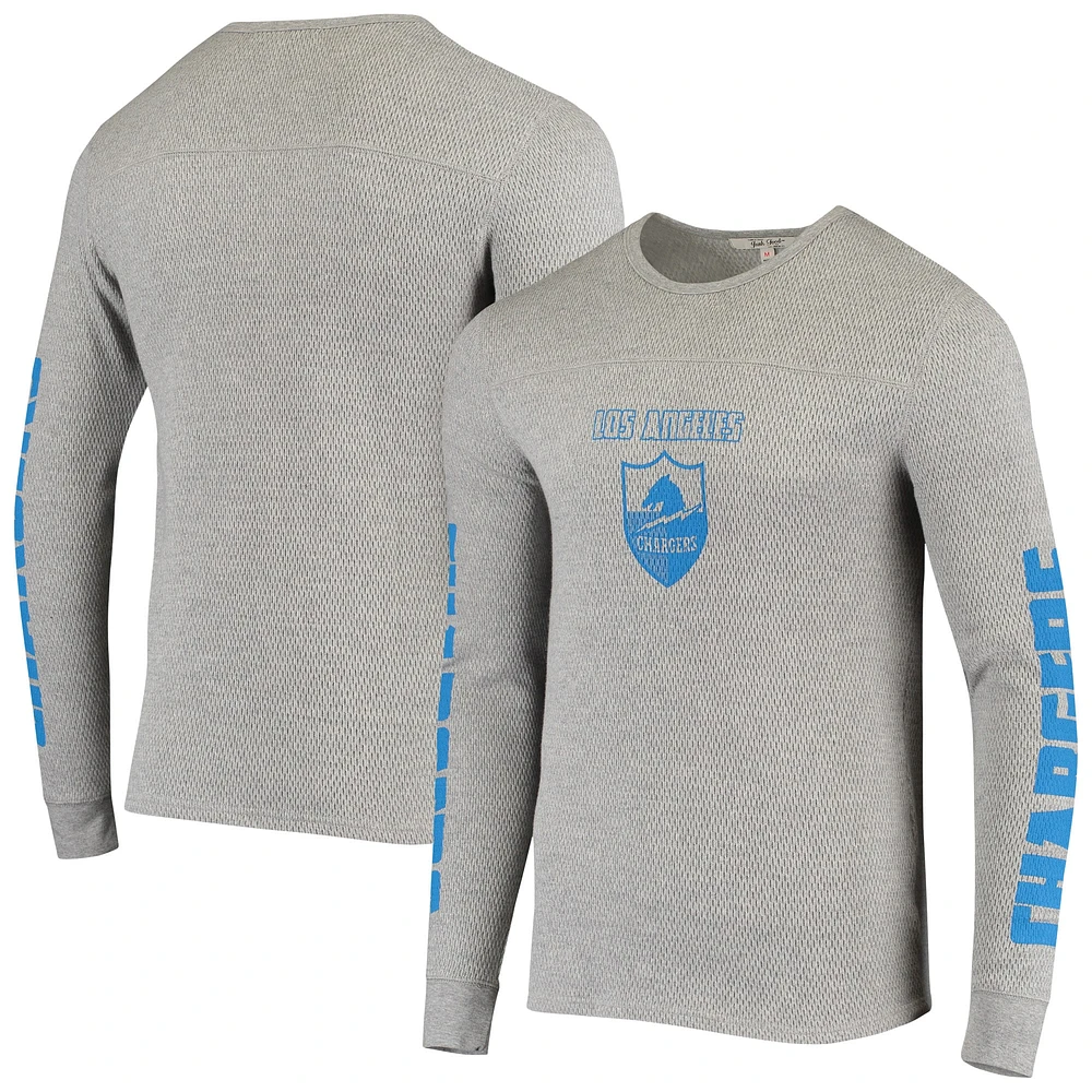 Men's Junk Food Heathered Gray Los Angeles Chargers Heavyweight Thermal Long Sleeve T-Shirt