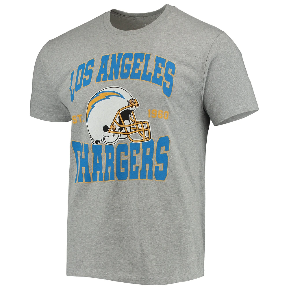 Men's Junk Food Heathered Gray Los Angeles Chargers Helmet T-Shirt