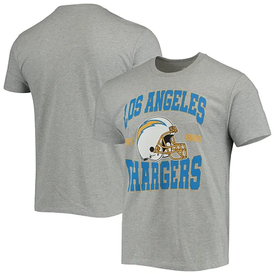 Men's Junk Food Heathered Gray Los Angeles Chargers Helmet T-Shirt