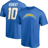 T-shirt Justin Herbert bleu poudré pour homme avec nom et numéro de joueur des Los Angeles Chargers