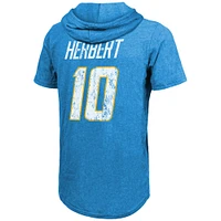 Majestic Threads pour hommes Justin Herbert bleu poudre Los Angeles Chargers nom et numéro du joueur Tri-Blend T-shirt à capuche coupe ajustée