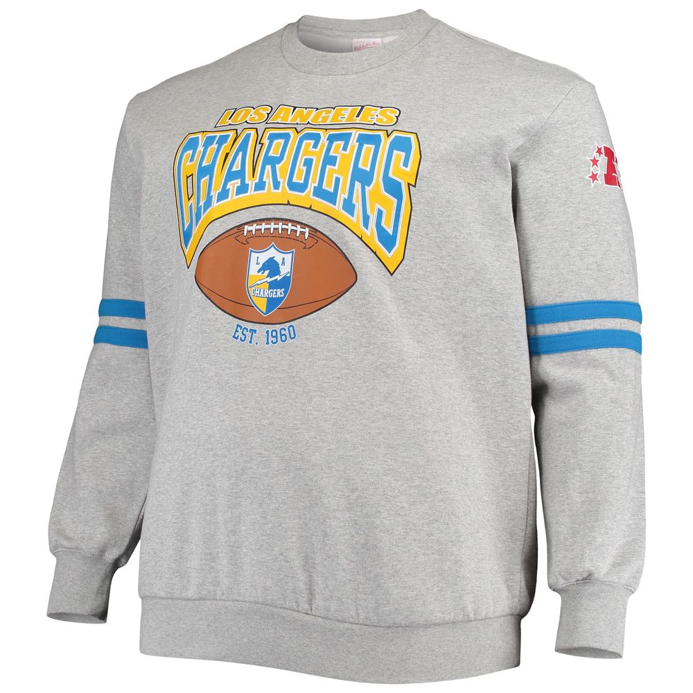 Men's Mitchell & Ness Heathered Gray Los Angeles Chargers Big Tall Allover Print Pullover Sweatshirt