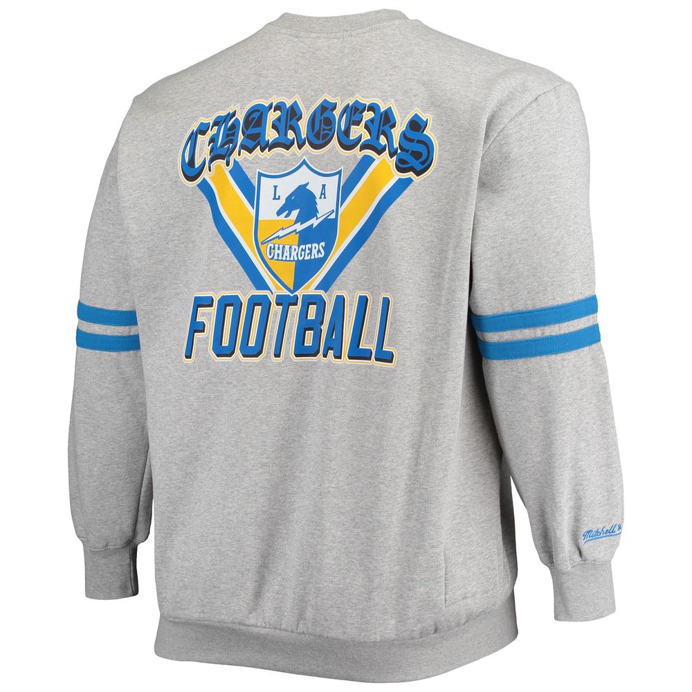 Men's Mitchell & Ness Heathered Gray Los Angeles Chargers Big Tall Allover Print Pullover Sweatshirt