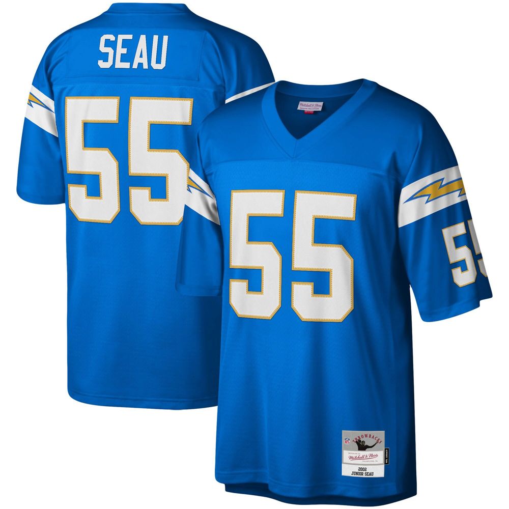 Men's Mitchell & Ness Junior Seau Powder Blue Los Angeles Chargers Big Tall 2002 Retired Player Replica Jersey