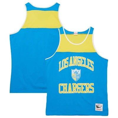 Débardeur pour homme Mitchell & Ness Powder Blue/Gold Los Angeles Chargers Gridiron Classics Heritage Colorblock