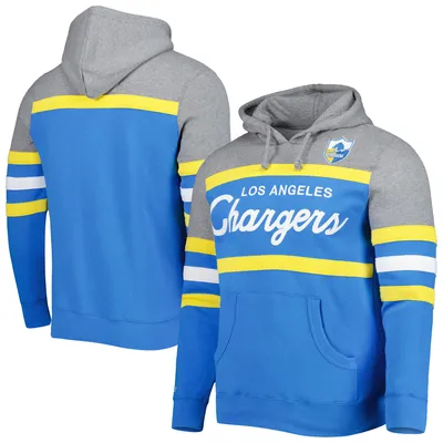 Men's '47 Los Angeles Chargers Heather Gray Gridiron Lace-Up Pullover Hoodie