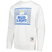 Men's Mitchell & Ness x Bud Light White Los Angeles Chargers The Crest Pullover Sweatshirt