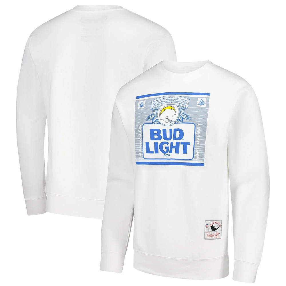 Men's Mitchell & Ness x Bud Light White Los Angeles Chargers The Crest Pullover Sweatshirt