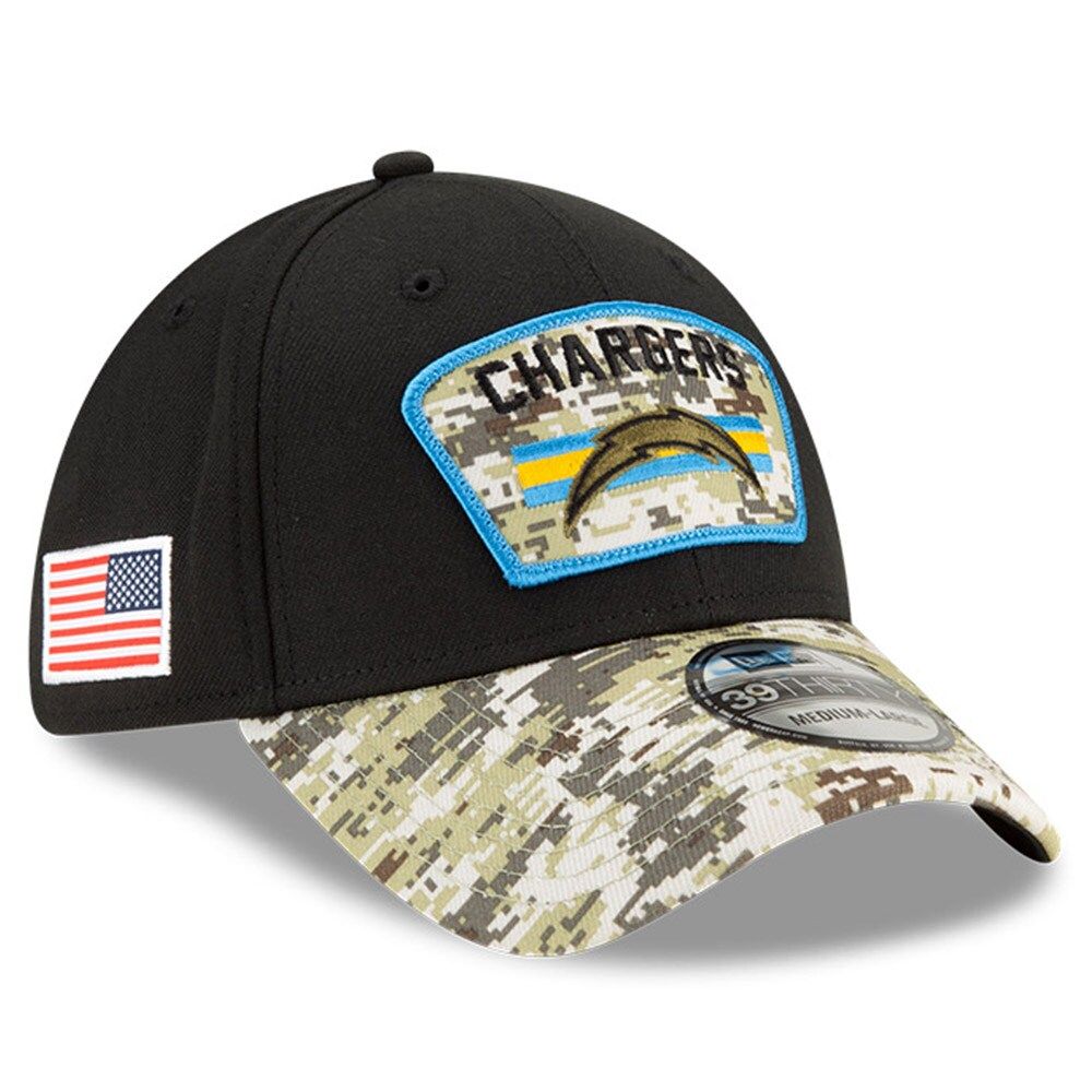 Men's New Era Black/Camo Los Angeles Chargers 2021 Salute To Service - 39THIRTY Flex Hat