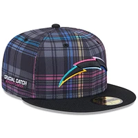 Men's New Era Black Los Angeles Chargers 2024 NFL Crucial Catch Plaid 59FIFTY Fitted Hat