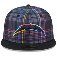 Men's New Era Black Los Angeles Chargers 2024 NFL Crucial Catch Plaid 59FIFTY Fitted Hat