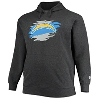 Sweat à capuche et logo principal Los Angeles Chargers Big & Tall New Era gris anthracite pour homme