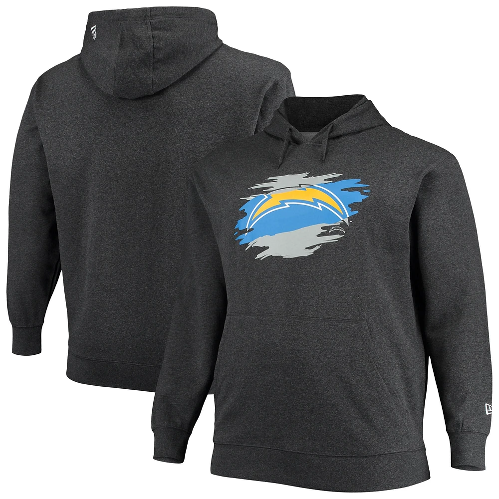 Sweat à capuche et logo principal Los Angeles Chargers Big & Tall New Era gris anthracite pour homme