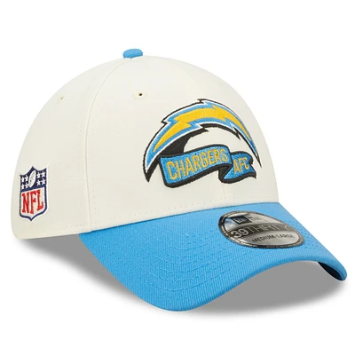 Los Angeles Chargers 2022 Sideline New Era pour homme crème/bleu - Casquette 39THIRTY 2-Tone Flex