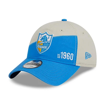 Casquette réglable New Era Los Angeles Chargers 2023 Sideline Gridiron Classic 9TWENTY pour homme, crème/bleu