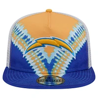 Men's New Era Gold/Blue Los Angeles Chargers Throwback Dye Golfer Snapback Hat