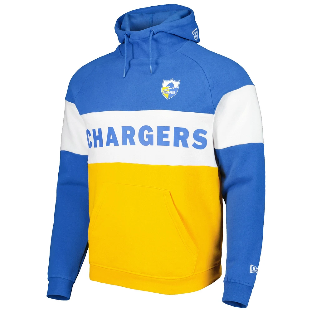 Sweat à capuche avec blocs de couleurs Los Angeles Chargers New Era pour homme, or/bleu poudré